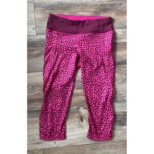 Lululemon Crop Legging Size 4 Pink Cheetah Print Athletic Running Yoga